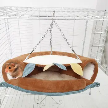 

Warm Velvet Cat Hamster Chinchilla Embossed Owl Printed Hammock Guinea Rabbit Kitten Hanging Bed Cage Accessories Pet Swing