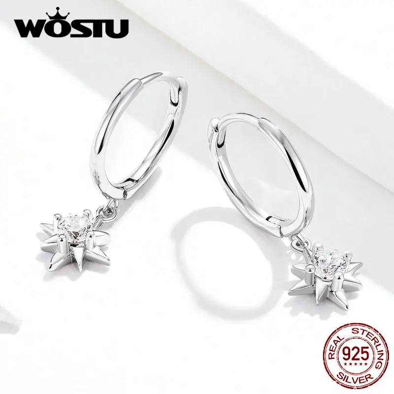WOSTU мерцающие солнечные висячие серьги 925 пробы серебро для женщин Свадебные серьги висячие серьги Роскошные ювелирные изделия FIE759