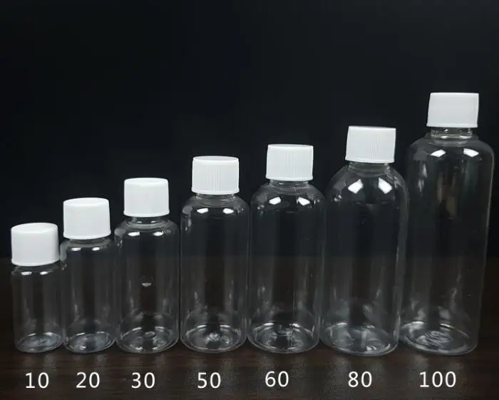 100pcs Portable Clear Plastic Bottle Refillable Bottles Screw Cap Bottle Empty Cosmetic Container 10ml 20ml 30ml 50ml 60ml 100ml