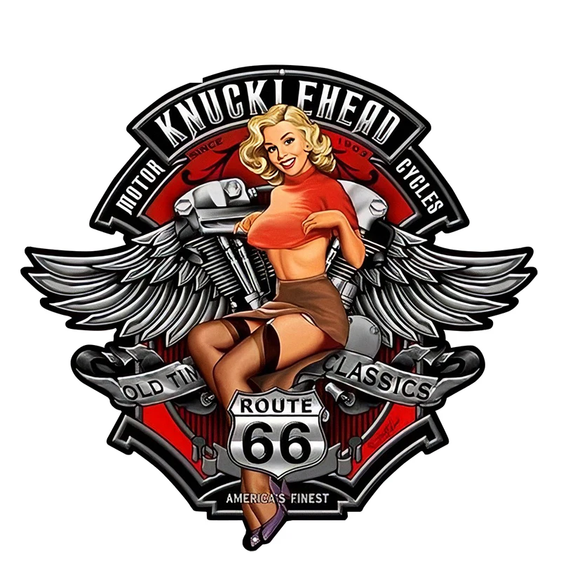 Забавные мотоциклы 13 см x 12 1 3D сексуальная девушка Knucklehead RT66 Pin Up Girl