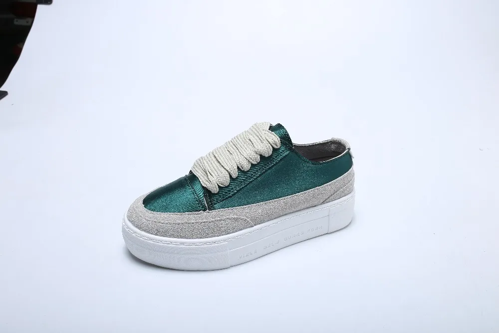 Fashion Women Flats Bling Patchwork Sneakers Platform Shoes Satin Casual Shoes Round Toe Lace Up spring summer autumn
