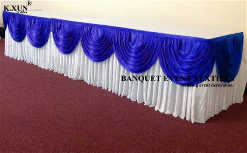 10ft/24ft x 29'' Luxury Ice Silk Fabric Table Skirt Cover With Swag For Wedding 