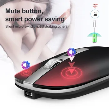 

Rechargeable 2.4G Wireless Mouse Computer Table Ergonomic Silent For PC Laptop Metal Noiseless Silent Click Optical Mouse