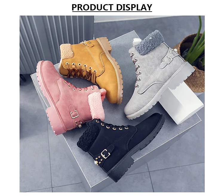 Women boots square heel snow boots shoes woman new fashion warm velvet ankle boots women shoes botas mujer invierno