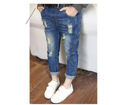 

Childrenswear 2018 Korean-style Fashion Goods Men And Women Children with Holes Fashion Boutique Jeans Autumn New Products