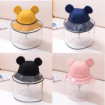 

Cute Cartoon Bear-ear Detachable Anti Spitting Saliva Dust Fisherman Protective Hat Cap with Face Shield for Kids