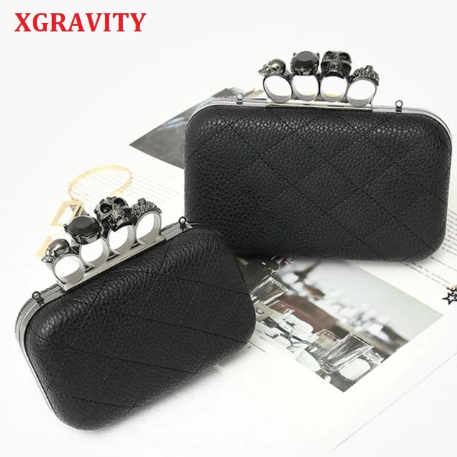 JOYHO Skull ring woman evening bag vintage plaid woman clutch bag Ladies  messenger bags Mini black Luxury party Clutches purse - AliExpress