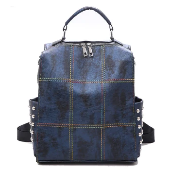 

Large Capacity Backpack Women Colorful Thread School Bags For Teenage Girls Shoulder Bag Rivet Travel Backpack Female