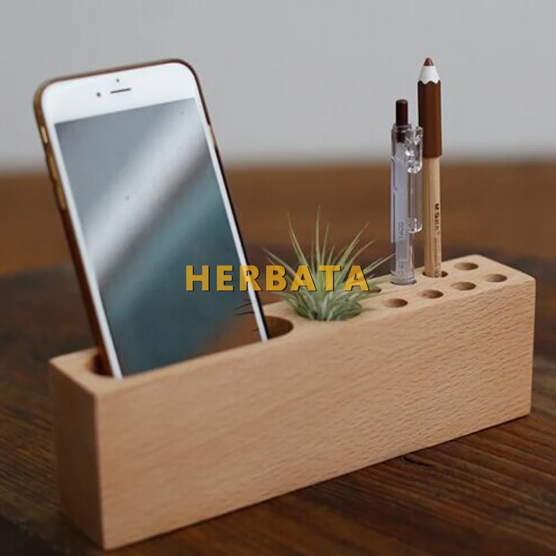 Multifunction Wooden Pen Pencil Holder Kawaii Desk Organizer Phone