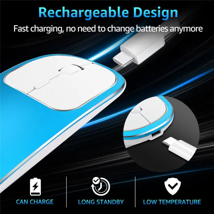 Перезаряжаемая игровая мышь Bluetooth металлическая беззвучная клик 2 режима с usb-приемником OUJ99