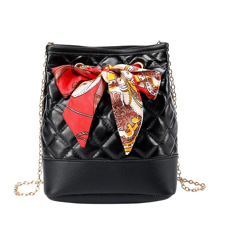 

sling bagMs. ling ge Bow Scarf Bucket Bag Wholesale and Foreign Trade 2020 Autumn and Winter New Chain Messenger Shoulder Bag