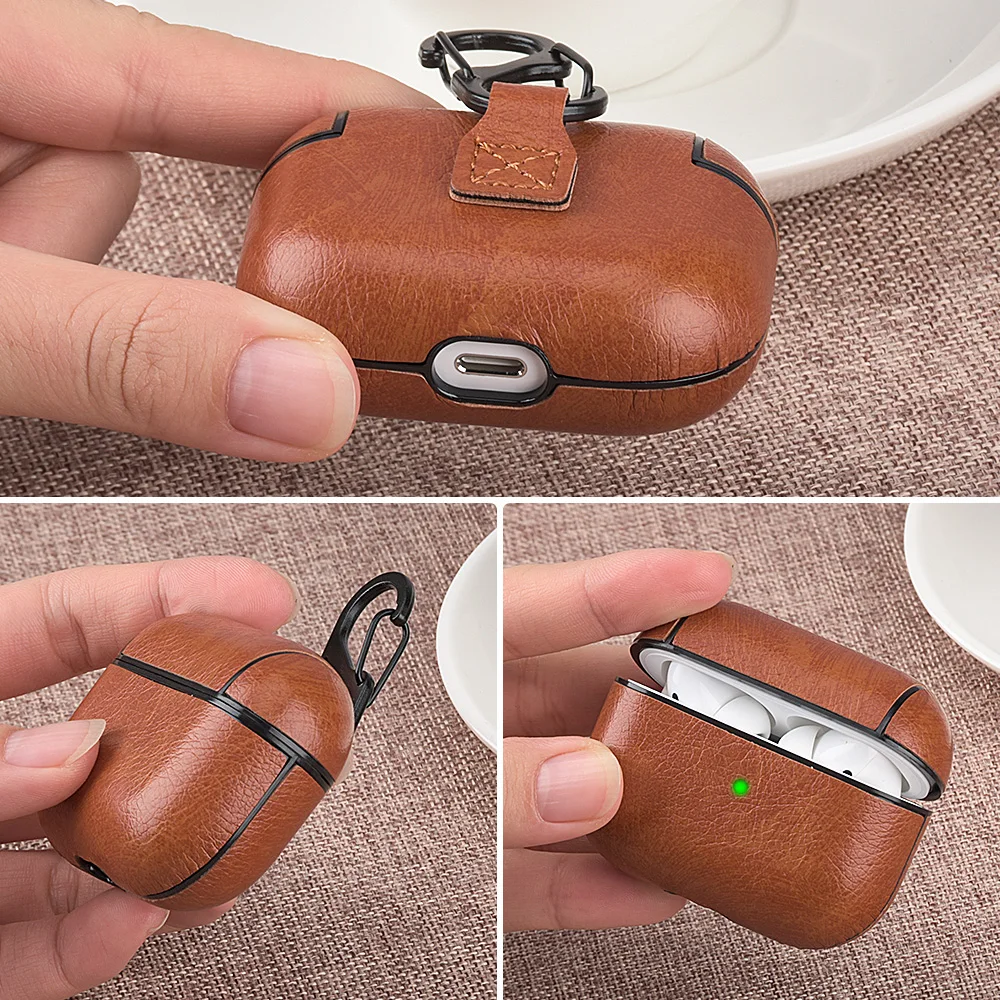 PU Leather Case for Airpods Pro Luxury Protective Cover with Anti-lost Buckle for AirPods 3 2 1 Pro 3 2 Headphone Earpods