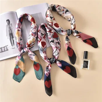 

70 X 70 Cm New Silk Feeling Small Cute Cartoon Scarf Women's Fashion Neck Scarves Neckerchief Scarfs for Hair