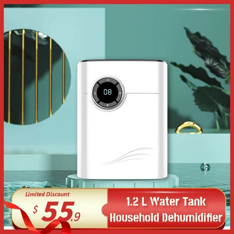 Home Dehumidifier Negative Ion Air Cleaner Energy Saving Air Dryer Low Noise 1200ml Water Tank Auto-off Moisture Absorbing