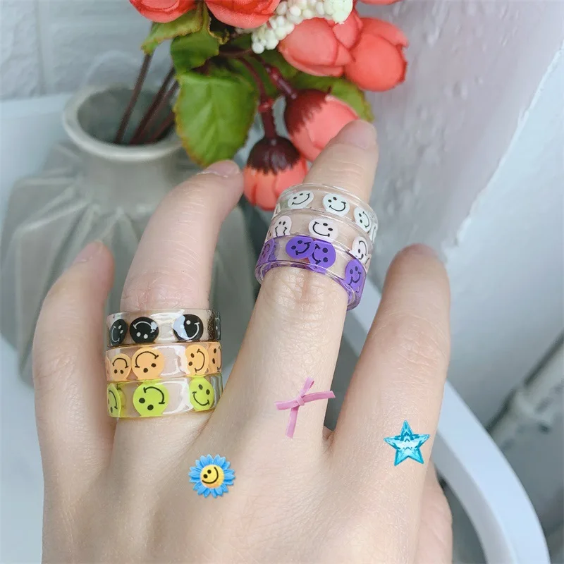 Joyas 2021 Новинка кольцо корейский красочный кристалл мультфильм милое улыбающееся