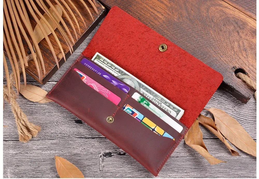 50 pieces / lot 19.5x9.5 cm Genuine Leather Long Wallet Men Bifold Men Wallet Vintage ID Card Holder Purse For Male Gifts