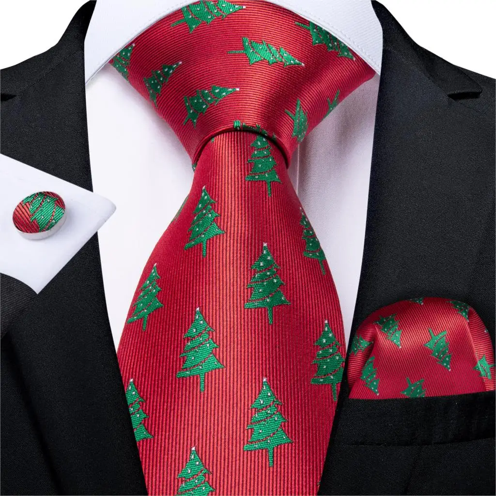 Подарок, мужской галстук, красный, зеленый, дерево, Шелковый, Рождественский галстук для мужчин, на Хэллоуин, DiBanGu, новинка, дизайнерский, Hanky, запонки, мужской галстук, набор, MJ-7276 - Цвет: MJ-7276