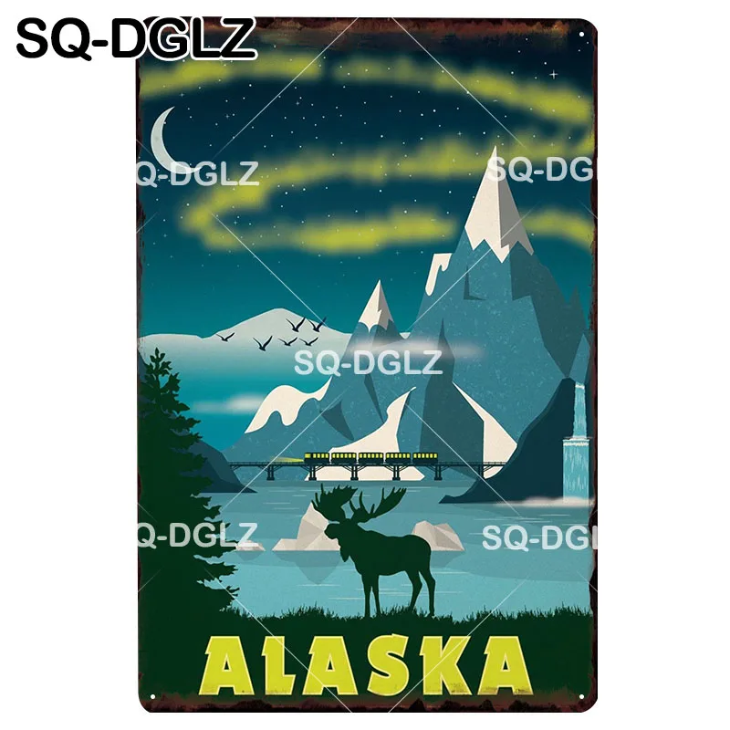 [SQ-DGLZ] Аляска, городская доска, металлическая вывеска, винтажная Жестяная Табличка для домашнего декора, Настенная Наклейка для паба, кафе, украшение, постер