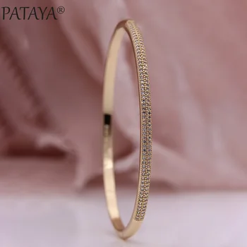 

PATAYA New Fine Women Slim Bangles Double Row Round Natural Zircon Micro-wax Inlay Party Bangles 585 Rose Gold Fashion Jewelry