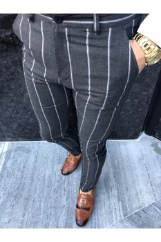 

2019 New Men Casual Slim Fit Skinny Business Formal Pants Fashion Pencil Plaid Casual Men's Trousers 4 Colors