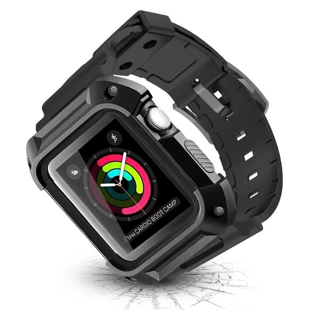 

Rugged Protective Case for Apple Watch Band 38mm 42mm Soft TPU Strap with Cover Case for iWatch Series 3 2 1
