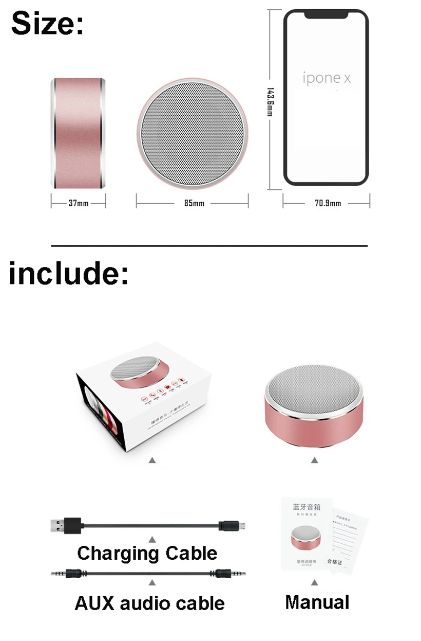 Портативный мини-динамик Bluetooth, сабвуфер из алюминиевого сплава, музыкальный 3D объемный громкоговоритель, 800 мАч, микрофон для TF карты, 3,5 мм, AUX FM