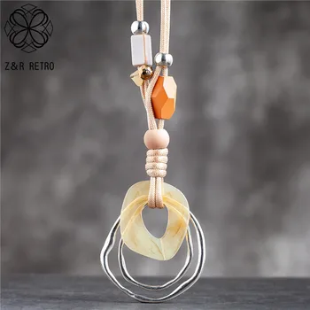 

Long Necklace for Women Choker Jewelry necklaces & pendants Vintage collar jewellery Rope Chain suspension Alloy Wood Beads New