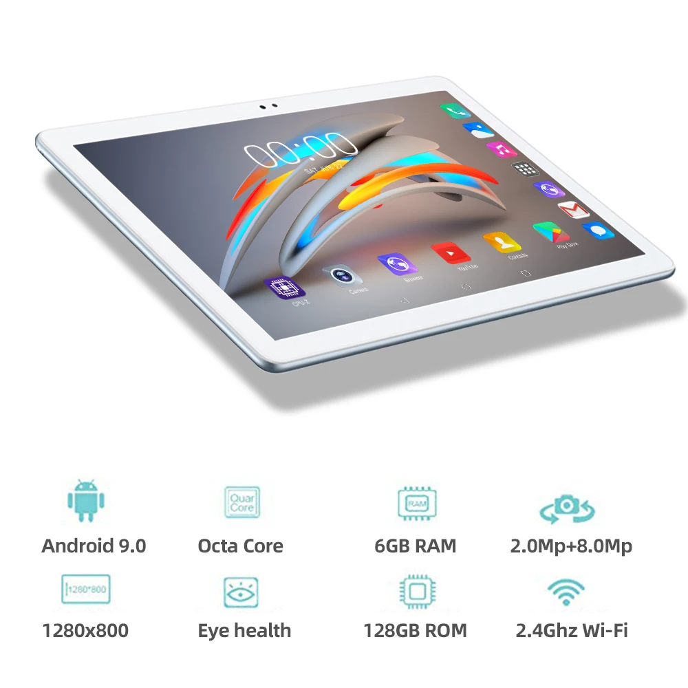  Tablets Android 9.0 Tablet 10 inch Google Play 2.5D Tempered Glass Screen Octa Core SIM 4G LTE WIFI