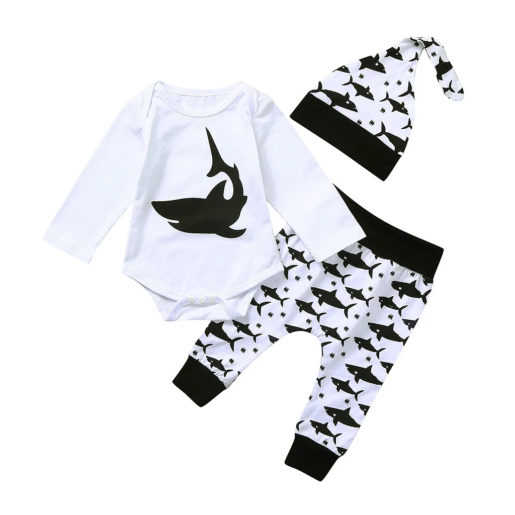 

Newborn Baby Girls Winter Clothes Shark Bodysuit Pants Hat Baby Clothes Girls Outfit Infant Clothing Babies Baby Newborn Set
