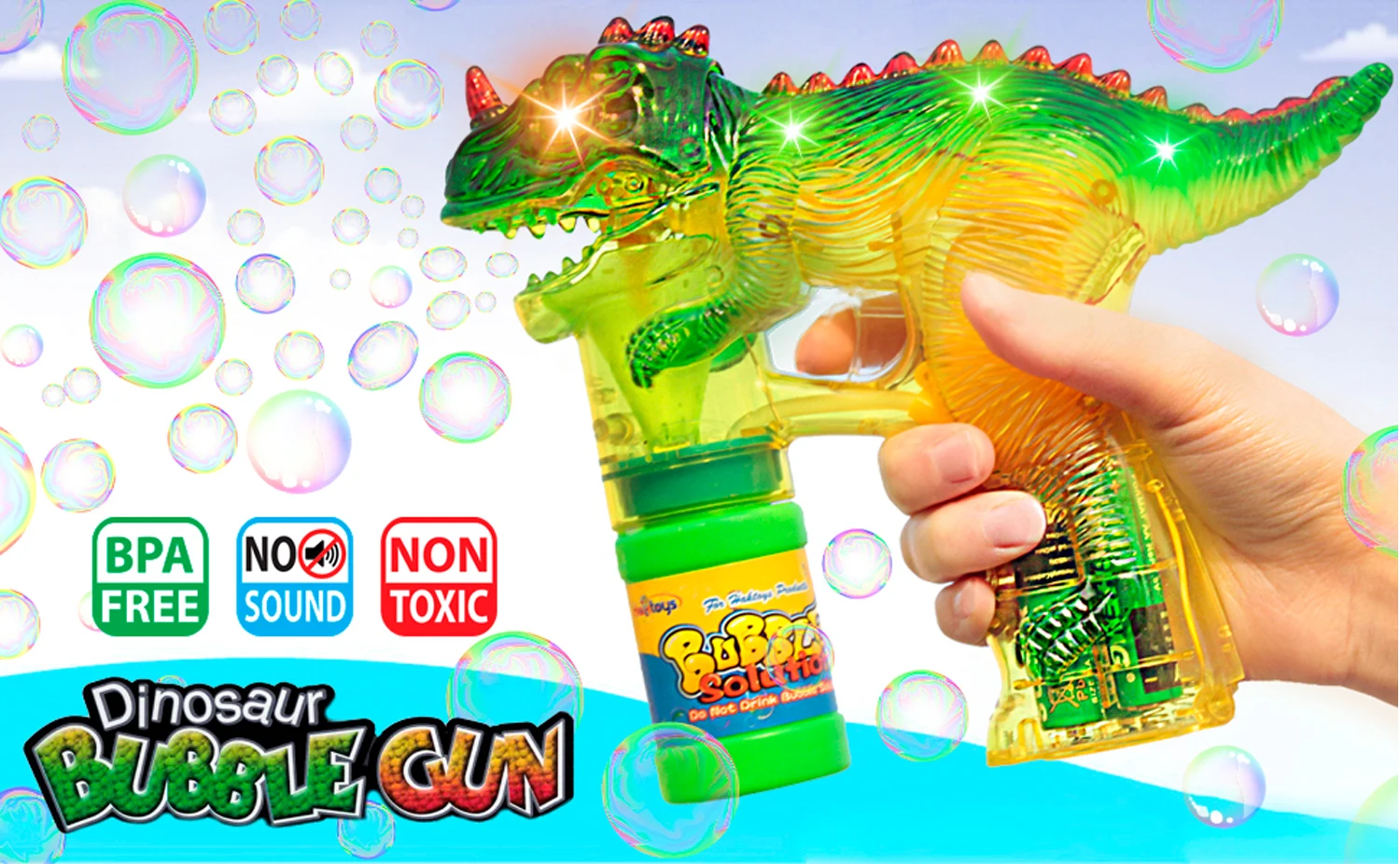 LIGHT UP TAN WOLF BUBBLE GUN WITH SOUND 2 BOTTLES  BUBBLES AND BATTERIES toy 