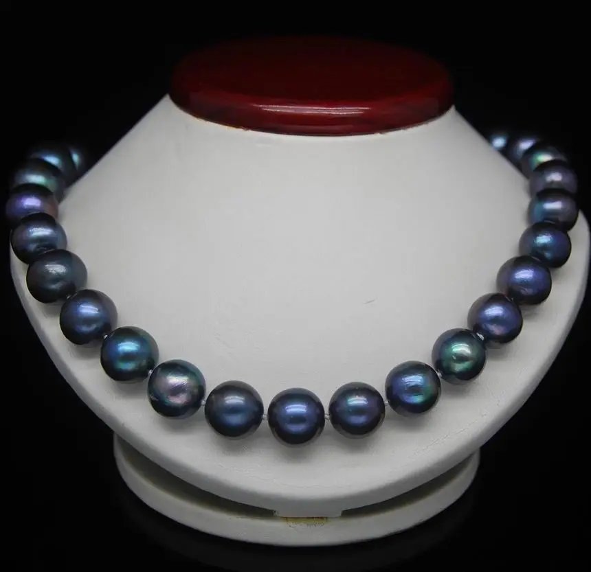 18 ''10-11 мм таитянские черные синее жемчужное ожерелье 925 Серебряный Золотой Strand/строка стиль