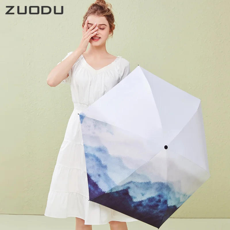 

ZUODU Mini Portable Ladies Parasol UV Protection Cute Sun Rain Folding Umbrella Windproof Travel Capsule Girls Umbrella G5G