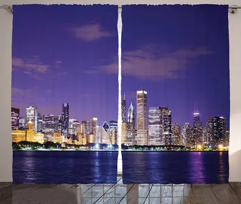 

United States Curtains Chicago Evening View Estate Exterior Famous Touristic Place Lifestyle Living Room Bedroom Window Drapes