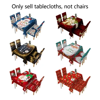 

140x210cm Christmas Waterproof Tablecloth Cartoon Santa Claus Jingle Bell Print Rectangle Dining Table Cover Xmas Holiday Party