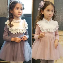 Новое милое платье принцессы кружевные вечерние платья-пачки с лямками для девочек осенние качественные детские платья с длинными рукавами для девочек, костюм