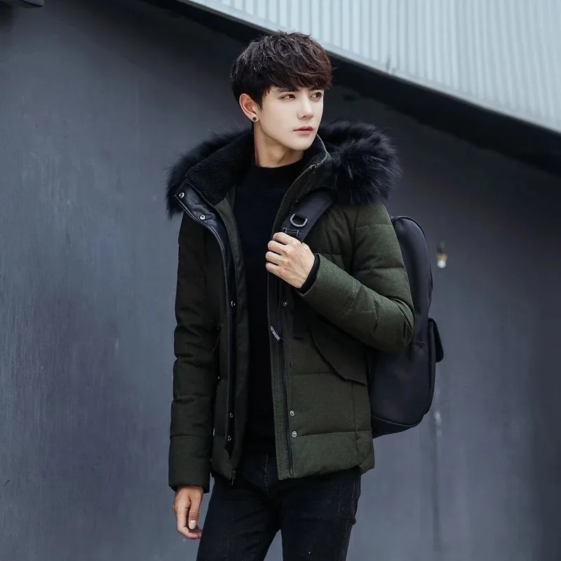 

Duck Down Jacket Short Winter Coat for Men Korean Black Puffer Men's Jackets Detachable Hat Parka Pluma Hombre KJ789