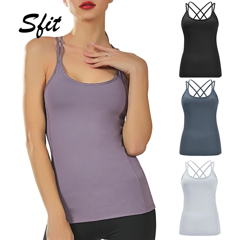 

Sfit Women Fashion Sleeveless Vest Cross Straps Casual Solid Color Slim Fit Sport Fitness Yoga Top T-shirt Stretchy Hollow Vest