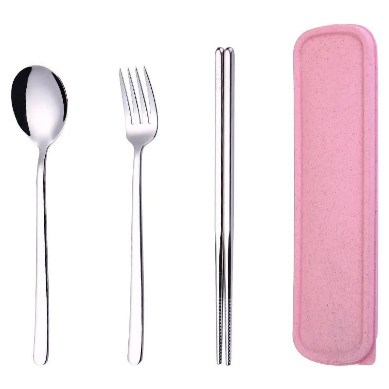 

Spoon Fork Chopsticks Set Student Outdoor Travel Portable Tableware Stainless Steel Three-piece Set With Box