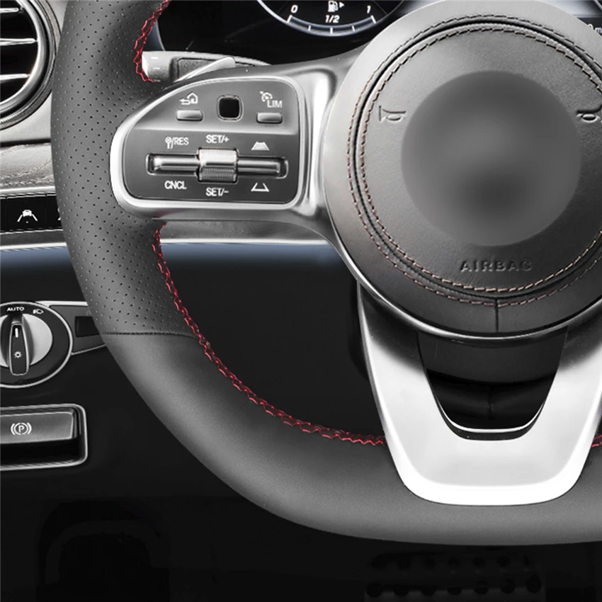 Черный искусственный кожаный ручной сшитый чехол рулевого колеса автомобиля для Mercedes-Benz B-Class W247 2019G-Class W463 GLC CLA GLS CLS