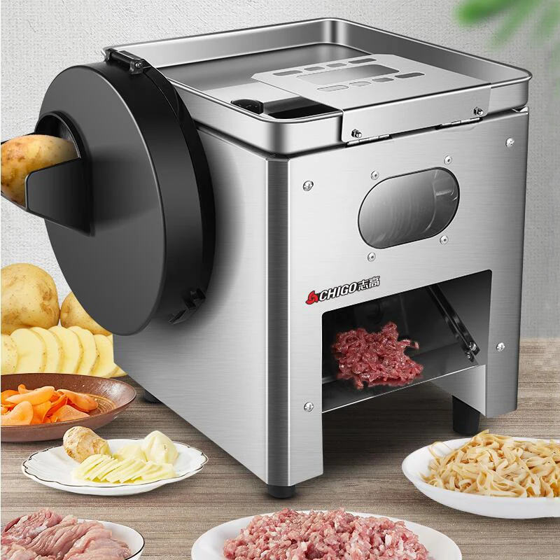 US $440.50 Fully Automatic Meat Cutter Slicer Commercial Multifunction Two In One Cut Vegetables Shredded Pork With slice function 850W