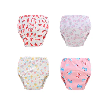 

4 pcs Girls Baby Toddler Girls ssortment Breathable Cotton Potty Training Pants Reusable Thick Underwear Washable
