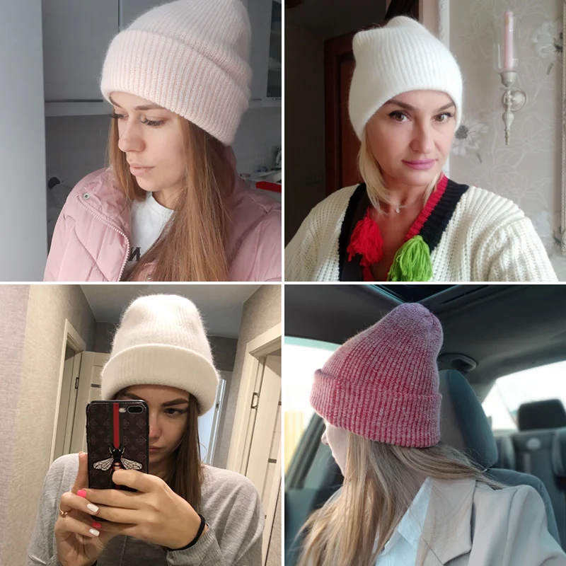 Шапка женская зимняя шапка бини из кроличьего меха для женщин зимние шапки женские однотонные вязаные шерстяные шапки,женская шапка простые мягкие шапки женские зимние