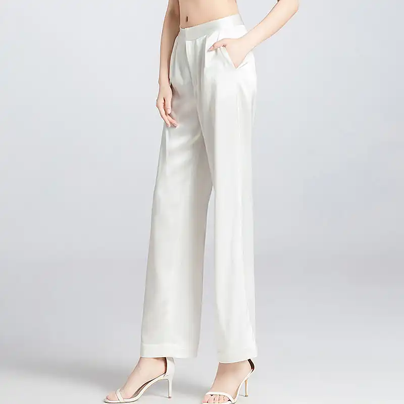 White silk pants women's Clearance