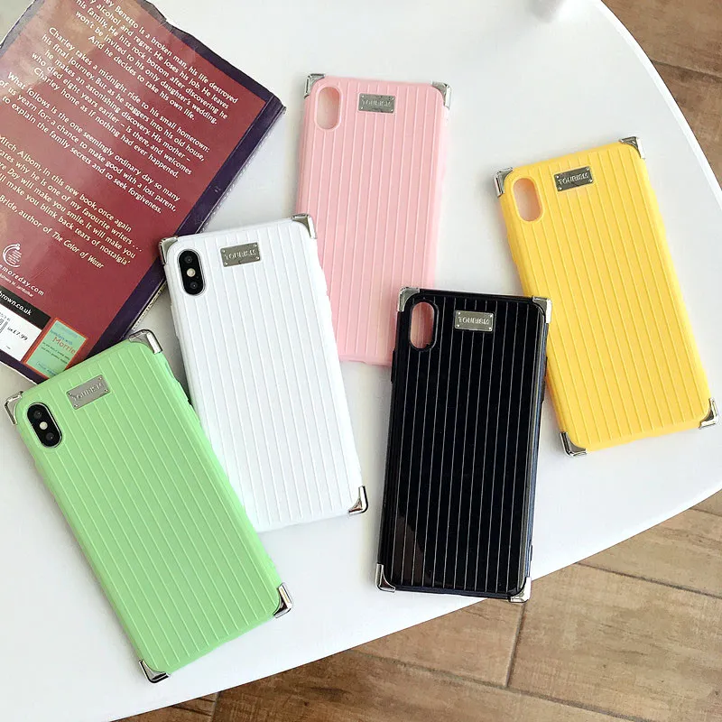 

For iPhone X XR 6 6s 7 8 XS MAX Plus Simple style Strengthened fall prevention of tetragonal metal soft cover