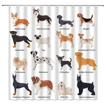 

Dog Collection Shower Curtain Cute Cartoon Dog Bathroom Curtain 70x70Inches Fabric Waterproof Polyester with Hooks