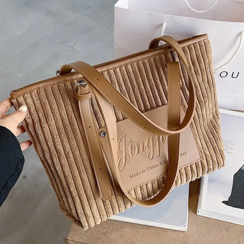 

High-quality corduroy large-capacity one-shoulder handbags2020new high-quality fashion all-match handbag brand designer tote bag