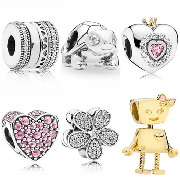 

Original Bright-eyed Turtle Daisy Flower Pink Princess Heart Bella Bot Beads Fit 925 Sterling Silver Charm Bracelet DIY Jewelry