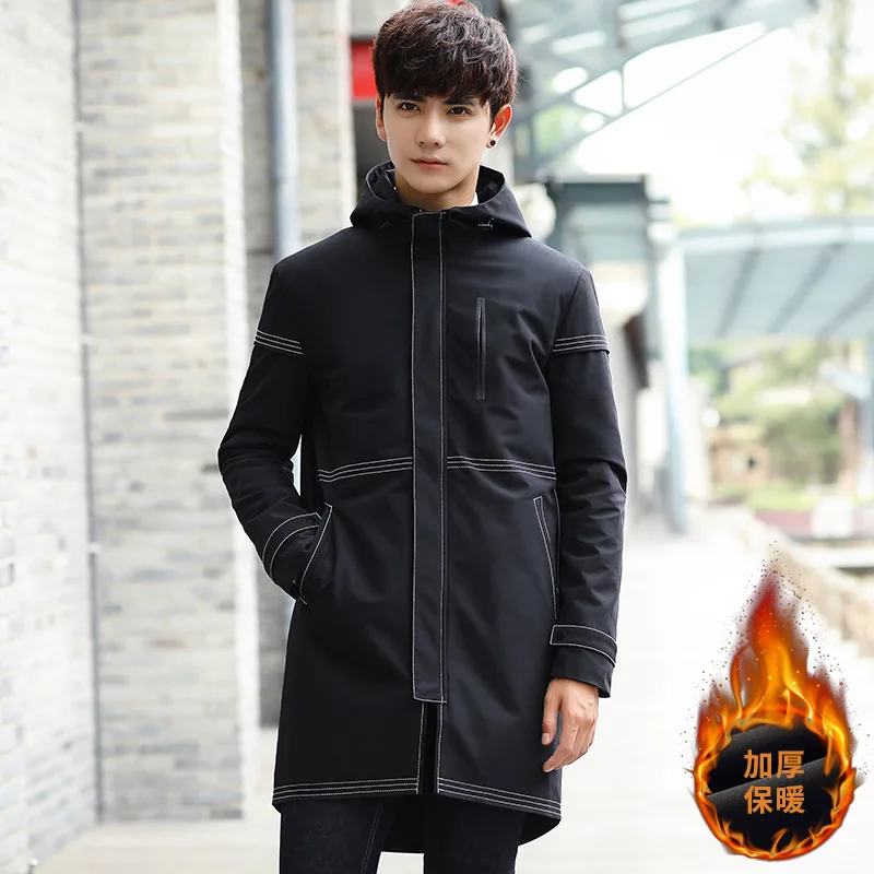 

Trench Coat Men Spring And Autumn Mid-length 2019 New Style Simple Handsome Hooded Solid Color Coat Windproof Jacket Fashion