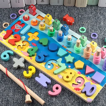 

Wooden Toys Math Fishing Count Numbers Matching Digital Shape Match Montessori Educational Board Early Education kids Toy Gifts