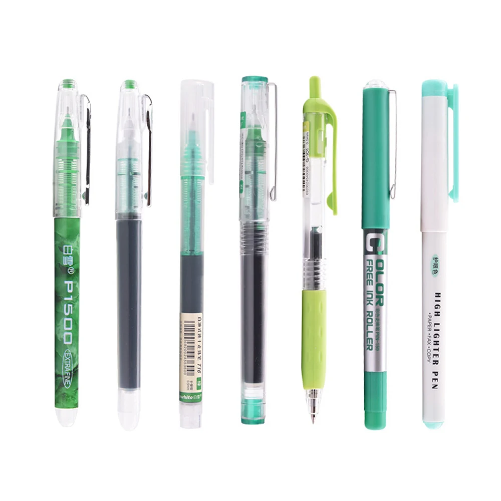 Green(7pcs) 6 шт 7 шт./компл. простота Цвет большой набор гелевых ручек 0,5 мм быстросохнущие прямые шариковая ручка маркер для школьные канцелярские принадлежности, милый, каваи - Цвет: Green(7pcs)
